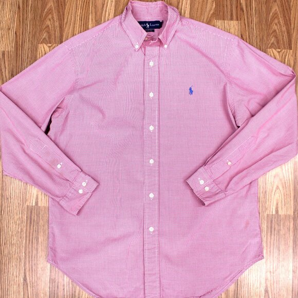 POLO RALPH LAUREN CLASSIC FIT 100% COTTON SHIRT PINK, WHITE & BLUE Sz 15 1/2 | M - Picture 1 of 3